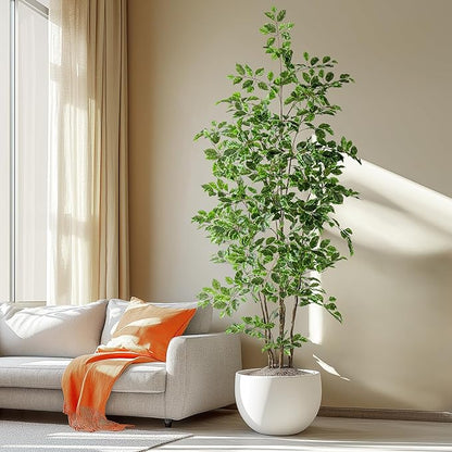 Artificial Ficus Tree Indoor 7ft, Large Potted Faux Tree with Realistic Silk Leaves & Trunk for Home Office, Living Room Corner Decor