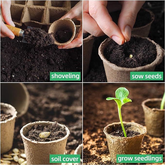JERIA 50-Pack 3.15 Inch Peat Pots for Seedling with 50 Pcs Plant Labels,Outdoor Garden Germination Nursery Pots,Biodegradable Seed Starter Pots Kits