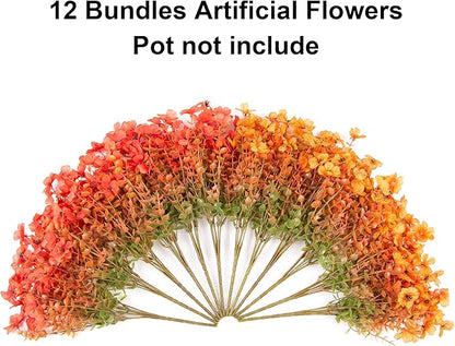 HyeFlora Artificial Fall Flowers Faux Mums for Outdoor Indoor Garden Home Decoration, Faux Flower Daisy with Eucalyptus Leaves Fake Mums Plants Greenery Boxwood Porch Patio, 12 Bundles