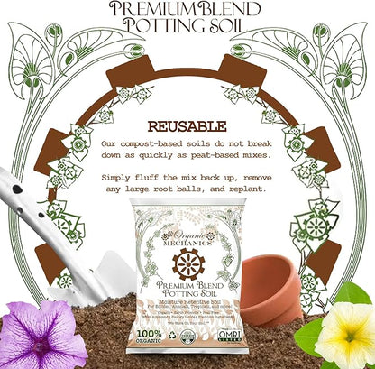 Organic Mechanics Premium Blend Potting Soil, 1 Cu Ft - Moisture-Retentive, Peat-Free, Compost - Enriched Mix with Worm Castings & Perlite for Houseplants, Annuals, Veggies & Tropical Plants