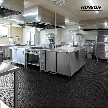 ROVSUN 40 PCS Interlocking Drainage Mat, 12’’x12’’ Drainage Tiles Interlocking,Soft PVC Floor Tiles, Non-Slip Drainage Holes for Restroom, Bathroom, Kitchen, Pool, Wet Areas,Black
