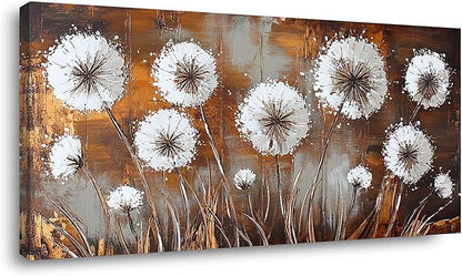 Country Dandelion Wall Art for Living Room Office Rustic Blowball Retro Floral Flower Oil Painting Prints Vintage Abstract Dandelion Flowers Canvas Artwork Farmhouse Bedroom Decor (30x60 Inches)