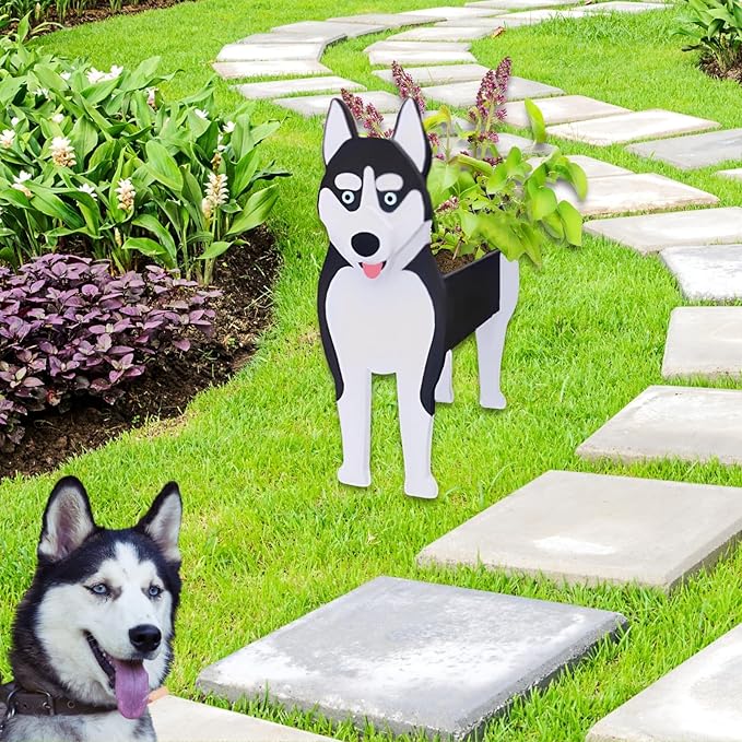 Siberian Husky Dog Planter Plant Pots,Cute Large Dog Flower Planter,Gifts for Pet Lovers,Unique Animal Plant Pots,Office,Indoor Outdoor Garden Decor(9.84 * 8.97 * 17in)