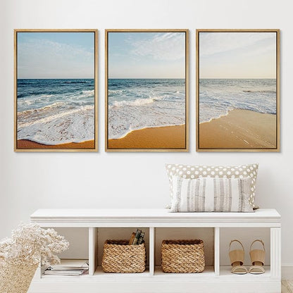 Ashbrook Framed Canvas Print Wall Art Set Tropical Island Coastal Cottage Beach Shore Seascape Nature Wilderness Photography Decorative Nautical Calm/Relax/Cozy for Bedroom - 24"x36"x3 NATURAL