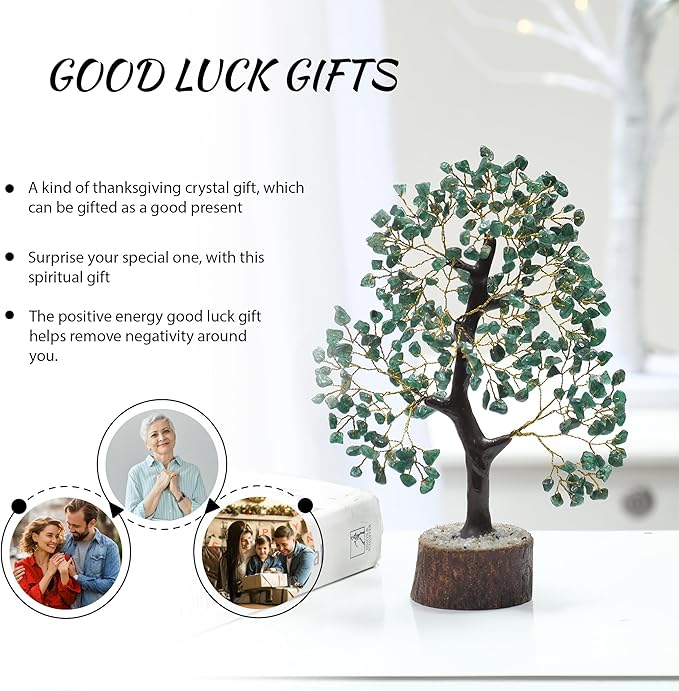 PYOR Green Aventurine, Crystal Tree of Life, Green Aventurine Crystal, Feng Shui Decor for Home, Bonsai Tree, Green Office Decor Women, Crystals and Stones, Meditation Accessories