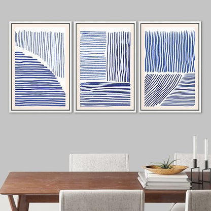 Ashbrook Framed Wall Art Print Set Navy Blue Geometric Color Block Lines Abstract Shapes Illustrations Modern Art Boho Scenic Colorful Chic for Living Room, Bedroom, Office - 16"x24"x3 White