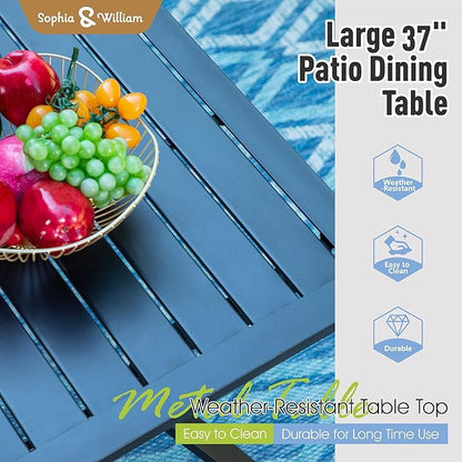 Sophia & William Outdoor Dining Set Patio Dining Set for 4 Outdoor Table and Chairs 5 Pieces with Swivel Patio Chairs 37"x 37" Metal Table for Garden Pool All Weather Brown