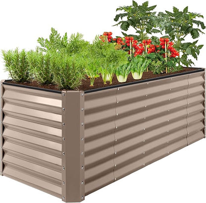 Best Choice Products 8x2x2ft Raised Outdoor Metal Garden Bed, Rectangular Planter Box for Herbs, Flowers, and Deep Root Vegetables w/ 240 Gallon Capacity - Taupe