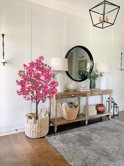 Briful Artificial Bougainvillea Tree in Black Pot 51.1" Tall Faux Silk Bougainvillea Floral Tree with Realistic Trunk Pink Fake Bougainvillea Plant for Home Office Living Room Bedroom Décor