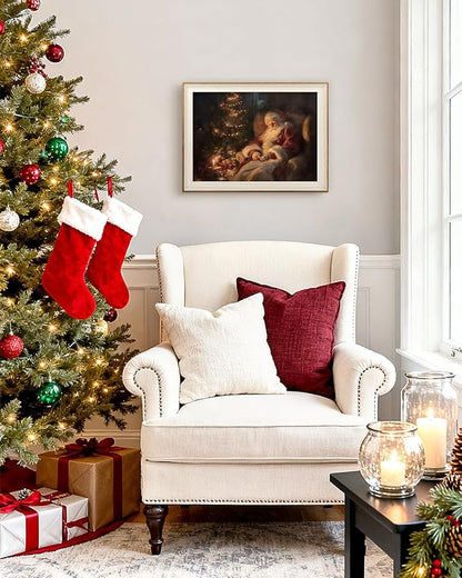 InSimSea Christmas Decor Framed Wall Art Santa Claus and Christmas Tree Canvas Painting Pictures Room Aesthetic Vintage Rustic Holiday Home Decor Xmas Gifts for Living Room Bedroom Bathroom 12L x 16W