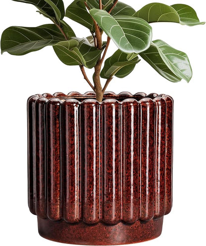 12 Inch Pots for Plants - Ceramic Planters for Indoor Plants, Large Plant Pots with Drainage Hole, Round Fluted Planter, Ceramic Flower Pot Outdoor, Room Decor, Gifts for Women Men, Red