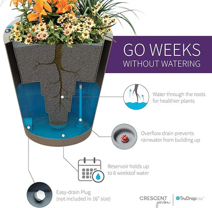 Crescent Garden Dot TruDrop Indoor/Outdoor Planter, Self-Watering Plant Pot, 16 Inches, (Mocha)