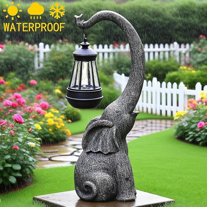 Elephant Garden Statue Solar Lights Outdoor Elephant Statue Porch Decor for Outside Patio Lawn Porch Balcony, Yard Art Lawn Ornaments Elephant Decor Birthday Gifts for Women Mom Grandma Animal Lovers
