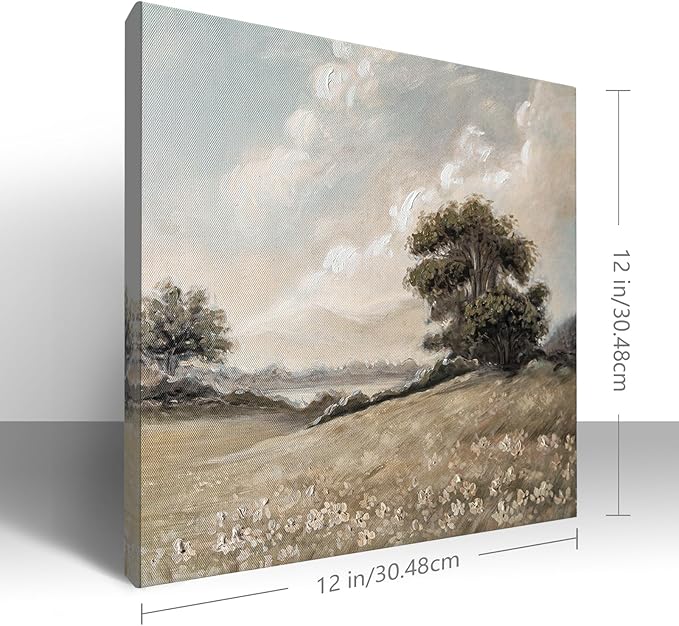 JolyWell Hand-Painted Vintage Canvas Wall Art, Landscape Wall Painting Prints, Rolling Hills Pictures for Bedroom Wall Decor, Vintage Outskirts Painting,for kitchen LivingRoom bathroom Office 12"x12"