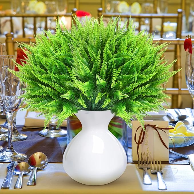 Janinka 40 Pcs Artificial Boston Fern Plants Fake Boston Fern Stems UV Resistant Faux Plants Artificial Outdoor Plastic Bushes Bulk for Hanging Office Porch Window Home Decor