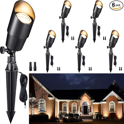 Gardenreet Solid Brass Spot Lights - Black Low Voltage Landscape Spotlight Outdoor, 12V LED Uplights Wired, Waterproof Electric for Patio Wall Without MR16 Bulb (6 Pack)