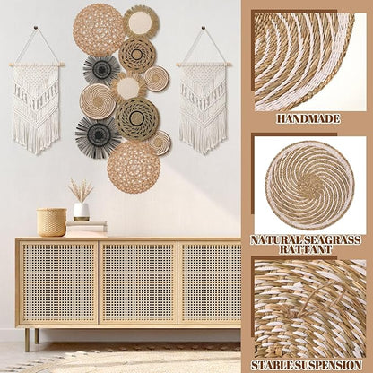 Tatuo 11 Pcs Boho Wall Basket Decor Decorative Bulrush Woven Basket Wall Decor Art Round Farmhouse Hanging Baskets for Kitchen Rustic Home Summer Decorations, Multi Sizes(Flower)