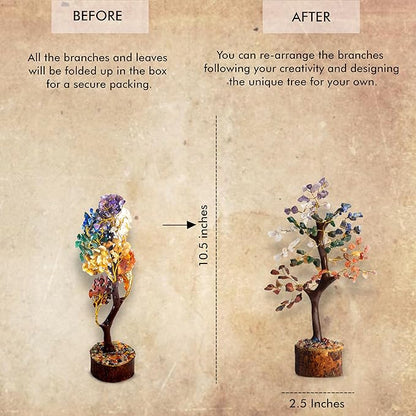 WC 7 Chakra Tree for Positive Energy Home Decorations and Healing Crystal Tree with M-Seal & Golden Wire | Money Tree | Crystal Decor | Multi Crystal | Feng Shui Decor (150 Beads)