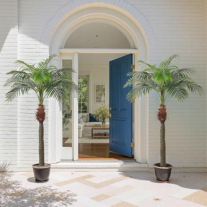 7 FT Fake Palm Tree,Tall Artificial Palm Trees for Outdoor Indoor Decor,Faux Phoenix Palm Plants for Outside Patio Pool Coastal Home Office Living Room