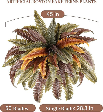 KOL 45 in Artificial Boston Fern, Large Faux Hanging Plant for Home Office Wedding Indoor Outdoor Décor, Autumn Rust Color