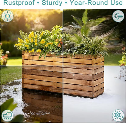 Tall Metal Planter, 15" W×16.3" H Large Rectangular Planter Box for Outdoor or Indoor, All-Weather Durable Plant Box with Drainage Holes & Removable Shelf for Patio, Porch, Garden, Trees, Flowers
