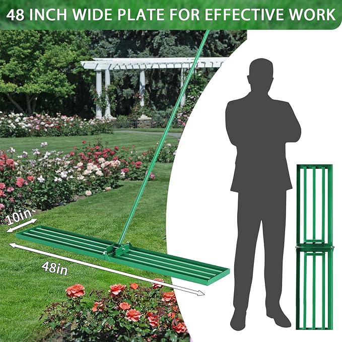 Outvita Lawn Leveling Rake 48"x10", Level Lawn Tool with Adjustable Handle, Yard Leveling Rake, Landscape Rakes for Garden, Backyard, Golf Course, Farm, Pasture