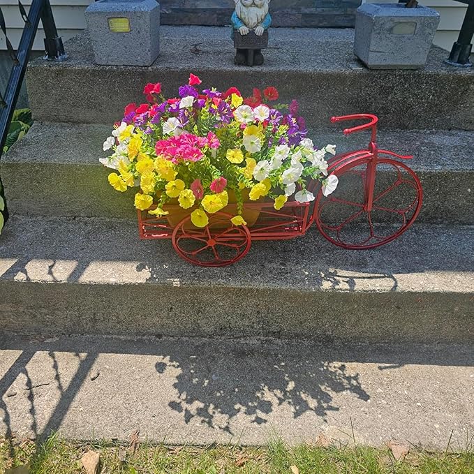 Artificial Fake Flowers Plant for Outdoors, 12 Bundles Faux Morning Glory UV Resistant Look Real Silk Flowers for Outside Planter Front Door Porch Patio Yard Decoration, (6 Multicolor)