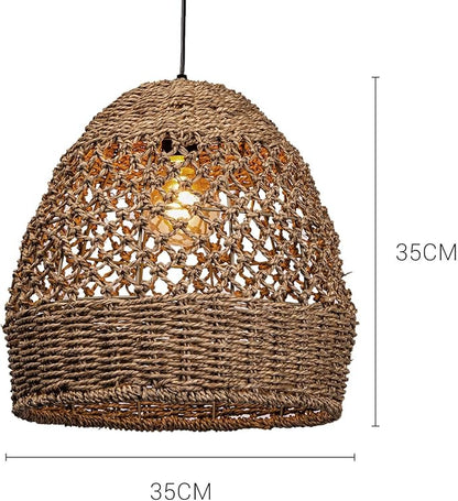 Arturesthome Woven Pendant Light, Modern Boho Hanging Lamp with Handwoven Rattan Shade, Farmhouse Coastal Pendant Light Fixtures for Kitchen Island, Dining Room, Bar, Foyer Hallway D 13.7in