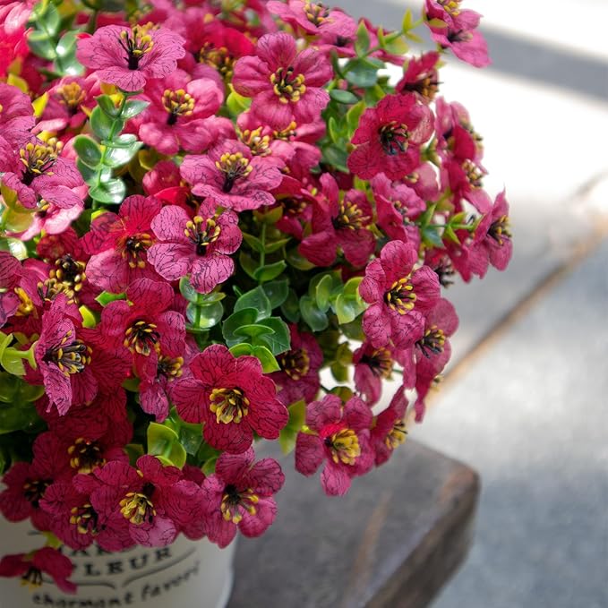 Faux Flowers for Outdoor Planters, Artificial Flowers for Outdoors, 12 Bundles Outdoor Flowers Uv Resistant, Artificial Flowers for Decoration, Red, Silk Faux Spring Flowers for Outside
