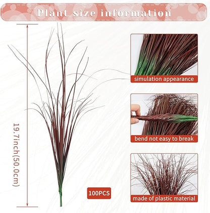 100Pcs Artificial Grass Plants, Faux Shrubs Wheat Grass, Artificial Tall Grasses Fake Plants for Outdoor Decor,Artificial Greenery Stems Weed for Room Indoor Home Decor（Red）