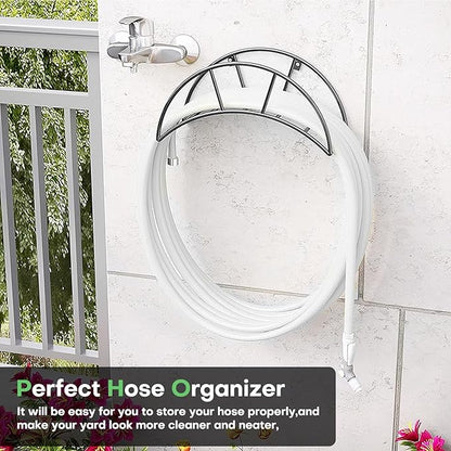 Heavy Duty Metal Garden Hose Holder Wall Mount – Outdoor Hose Hanger, Water Hose Holder, Garden Hose Rack, Beam Hose Rack, Extension Cord Holder Wall Mount (BLACK)