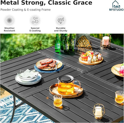 MFSTUDIO Patio Dining Set for 8, Square Outdoor Dining Set with Umbrella Hole, 9 Piece Patio Table and Chairs Set for Backyard Deck Poolside