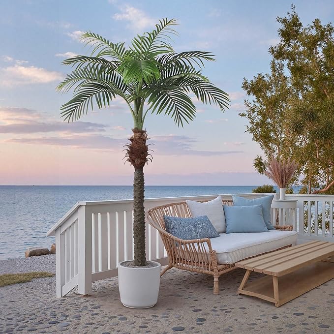 7 FT Fake Palm Tree,Tall Artificial Palm Trees for Outdoor Indoor Decor,Faux Phoenix Palm Plants for Outside Patio Pool Coastal Home Office Living Room