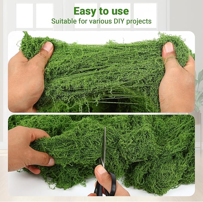 Artificial Green Moss for Potted Plants, 24.7 oz Fake Moss Decor for Indoor Plants, Glass Containers, Wedding, Gardens, DIY Crafts (Dark Green)
