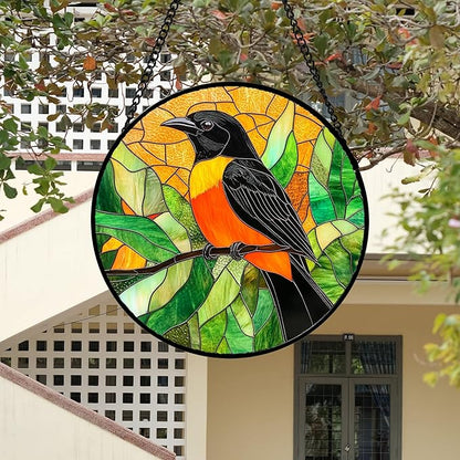Stained Glass Window Hanging 4 Pcs Set Birds 9.8" - Cardinal Blue Jay Suncatcher Door Garden Sun Catcher Decor Birthday Christmas for Bird Lovers Mom Woman Nana Men