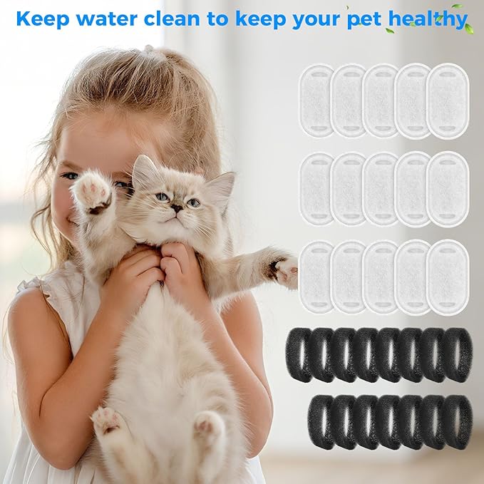 15+15 Pack Cat Water Fountain Filters, Pet Water Fountain Filters Replacement for Dog/Cat Stainless Steel Fountain 108oz/3.2L& 67oz/2L, 10 Months Set to Keep Drinking Fresh