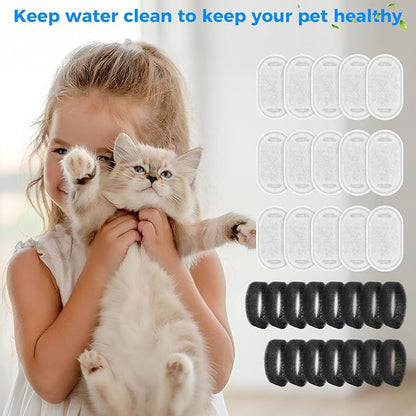 15+15 Pack Cat Water Fountain Filters, Pet Water Fountain Filters Replacement for Dog/Cat Stainless Steel Fountain 108oz/3.2L& 67oz/2L, 10 Months Set to Keep Drinking Fresh