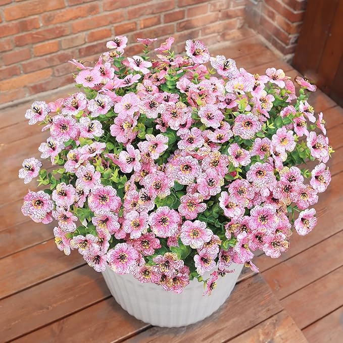 Faux Flowers for Outdoor Planters, Artificial Flowers for Outdoors, 12 Bundles Outdoor Indoor Uv Resistant, Artificial Flowers for Decoration, Pink, Silk Faux Spring Flowers for Outside