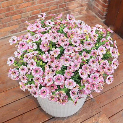 Faux Flowers for Outdoor Planters, Artificial Flowers for Outdoors, 12 Bundles Outdoor Indoor Uv Resistant, Artificial Flowers for Decoration, Pink, Silk Faux Spring Flowers for Outside