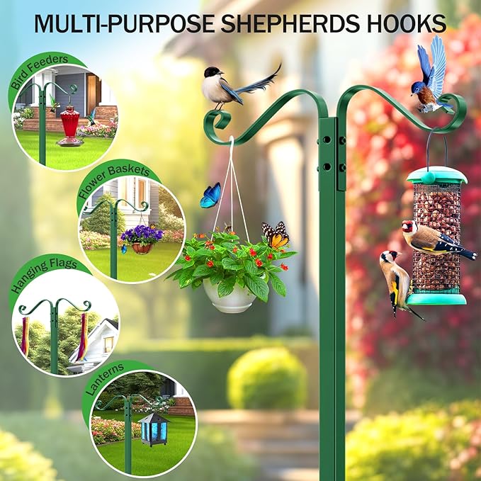 Garden Hose Holder - Upgraded Water Hose Holders for Outside with 5 Spikes & 2 Shepherds Hooks, Freestanding Hose Stand Hose Hanger Hose Storage Hose Reel Rack for Yard Lawn(Green)
