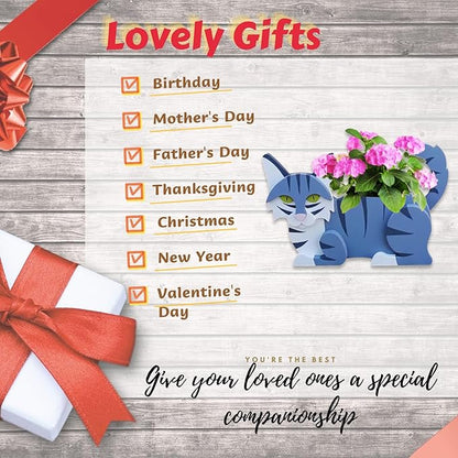 Sapphire White Cat Planter Plant Pots,Cute Garden Cat Flower Planter,Cat Planters Birthday Gifts for Women,Office,Indoor/Outdoor Decor（12.5 * 5.12 * 7.8in）
