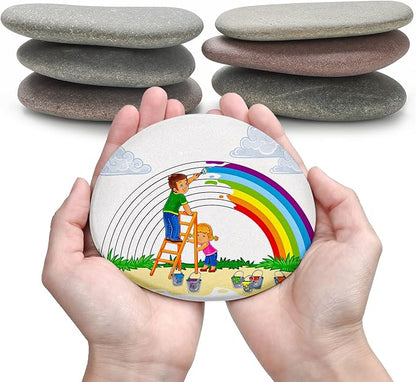Jongdari 6pcs Extra-Large River Rocks for Painting, 4.72-5.51 Inch, Bulk Flat Rocks and Smooth Stones Painting Kit for Girls Boys, Kindness Stones for Crafts Arts DIY Decoration