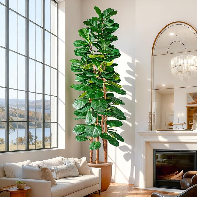 Artificial Fiddle Leaf Fig Tree 7FT, Faux Fig Tree Indoor with Natural Wood Trunk & Realistic Leaves with Moss Pot Fake Ficus Tree Large Faux Floor Plant for Living Room Home Decor, House Plant