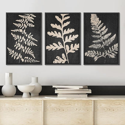 Ashbrook Framed Canvas Print Wall Art Set Black Forest Fern Plant Silhouette Nature Wilderness Illustrations Modern Art Rustic Chic Colorful for Living Room, Bedroom, Office - 24"x36"x3 Black