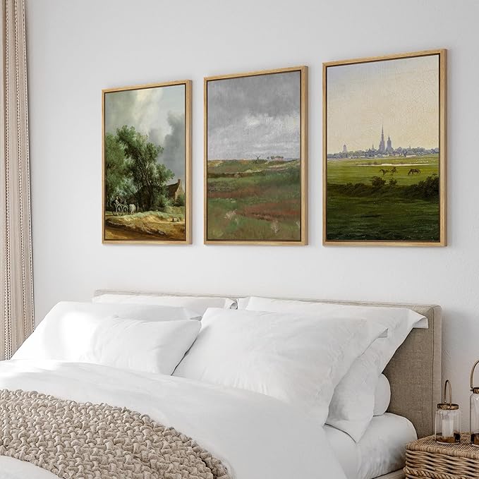 Ashbrook Framed Canvas Print Wall Art Set Farmhouse Country Nature Wilderness Illustrations Fine Art Decorative Floral Botanical Vintage for Living Room, Bedroom, Office - 24"x36"x3 Natural