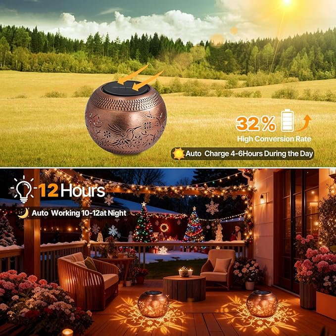 Solar Lanterns Outdoor Waterproof Hummingbird Garden Decor Birthday Gifts for Women, Mothers Day Gifts for Mom, Solar Table Lantern Decorations for Yard Patio Porch Deck Backyard Outside 2 Pack