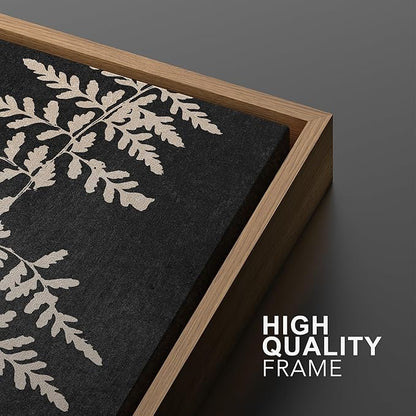 Ashbrook Framed Canvas Print Wall Art Set Black Forest Fern Plant Silhouette Nature Wilderness Illustrations Modern Art Rustic Chic Colorful for Living Room, Bedroom, Office - 16"x24"x3 Natural