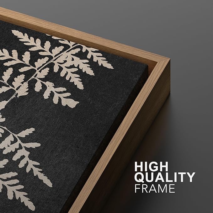 Ashbrook Framed Canvas Print Wall Art Set Black Forest Fern Plant Silhouette Nature Wilderness Illustrations Modern Art Rustic Chic Colorful for Living Room, Bedroom, Office - 24"x36"x3 Natural