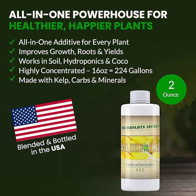 Humboldts Secret Golden Tree: Best Plant Food for Plants & Trees - All-in-One Concentrated Organic Additive - Vegetables, Flowers, Fruits, Lawns, Roses, Tomatoes & More (2 Ounce)