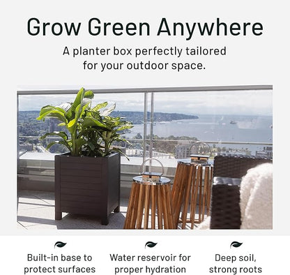 Tierra Verde 17-Inch x 17-Inch Flora Cube Planter Box with Tool-Free Connect System and Crafted from Recycled Materials, for Patios or Decks, Black
